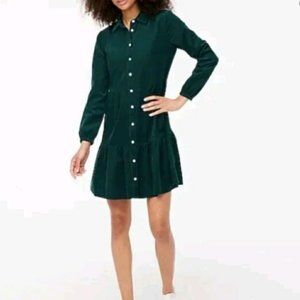 NWOT JCrew Green Corduroy Collared Button Dress (Size 8)